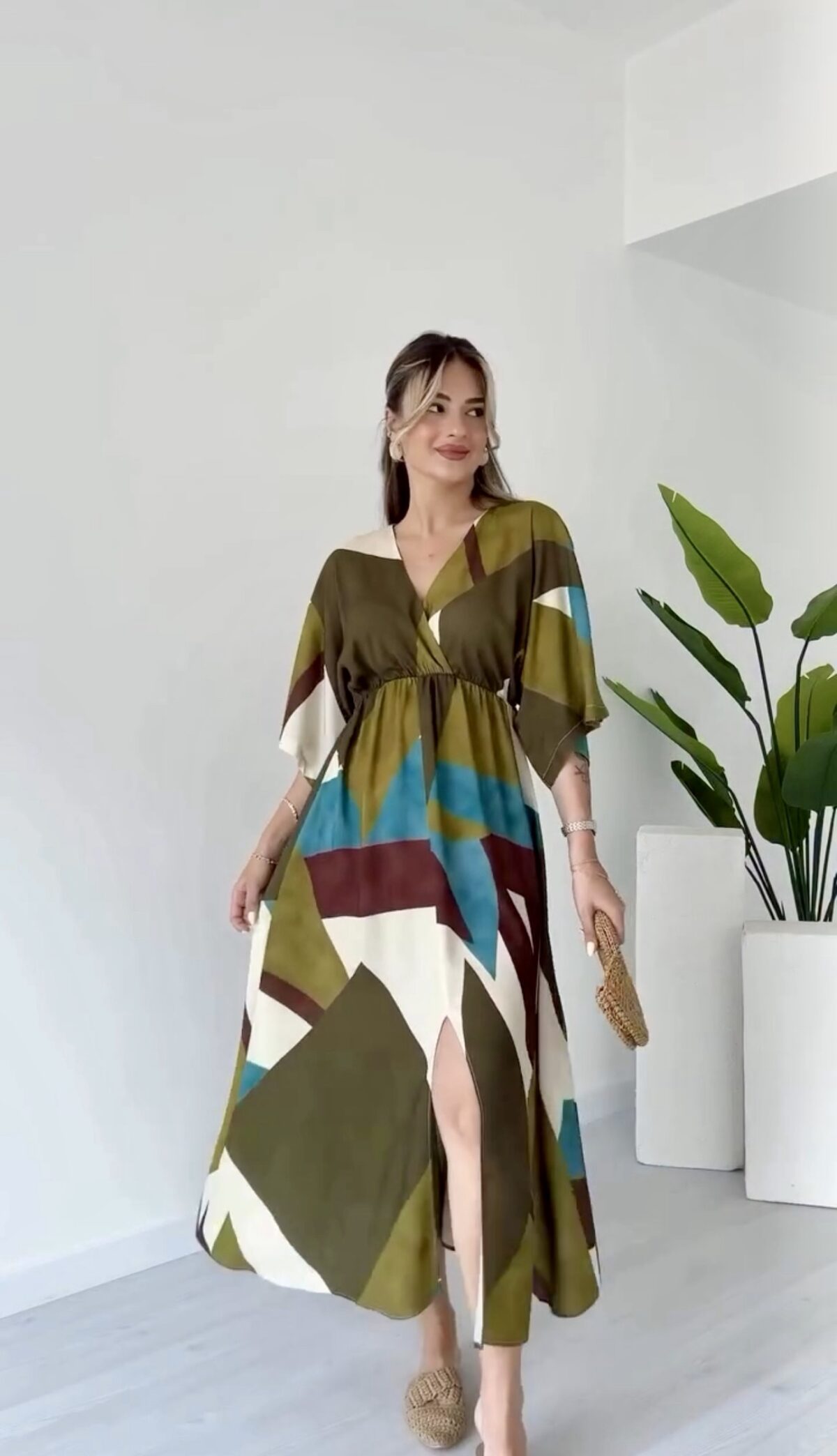 Robe Longue – Motifs Géométriques Multicolores