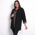 Tunique Grande Taille, à manches courtes, imprimée avec veste, assortie.