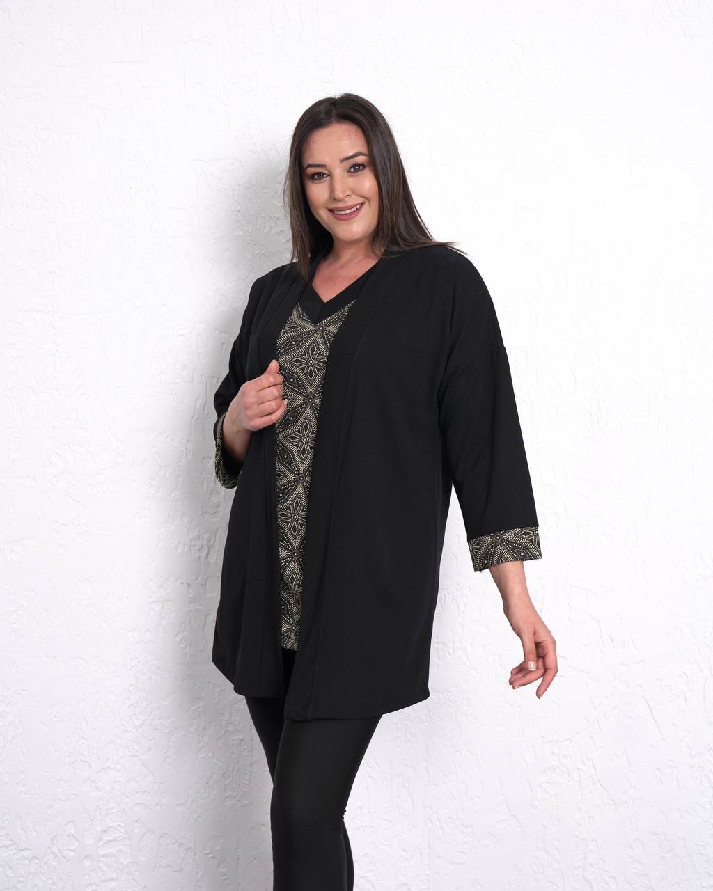 Tunique Grande Taille, à manches courtes, imprimée avec veste, assortie.