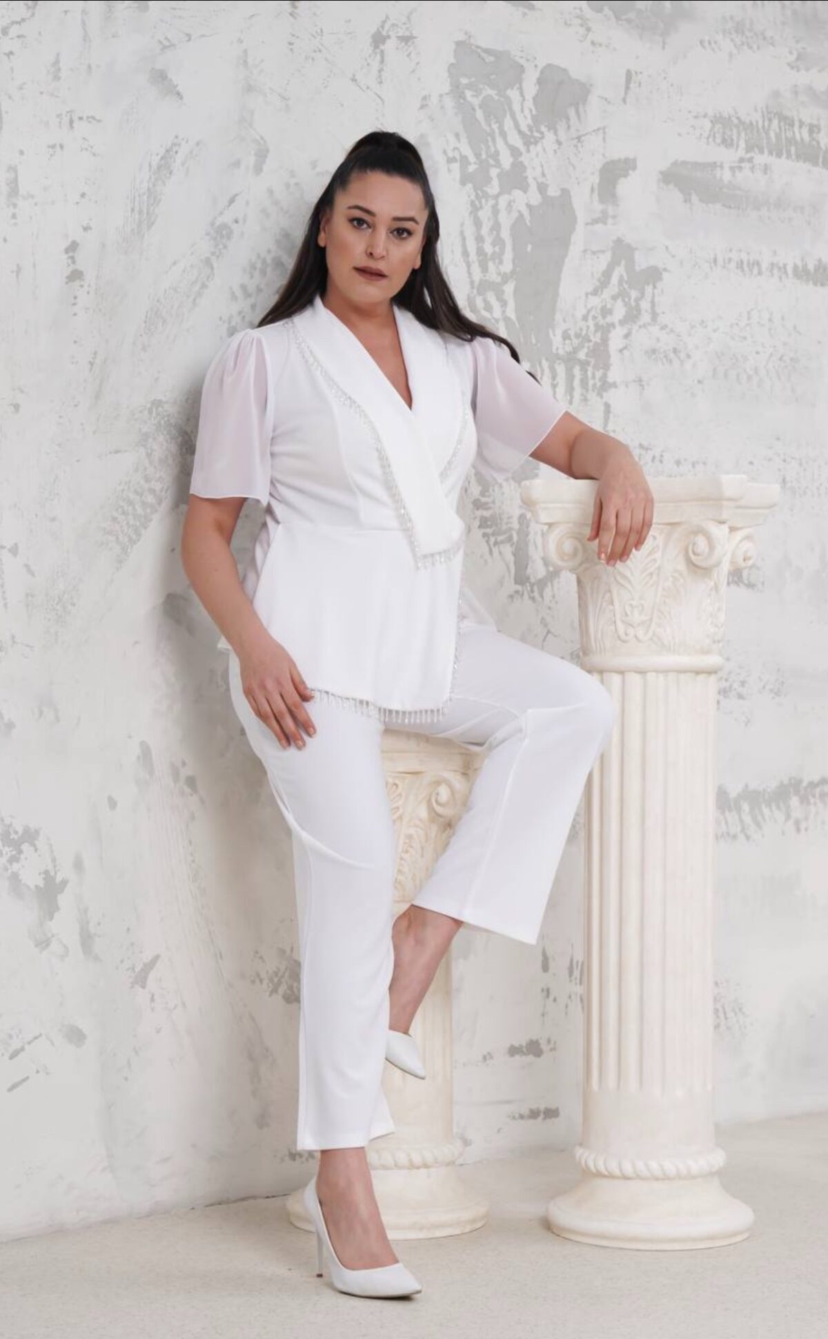 Ensemble Tailleur Grande Taille, avec Perles.