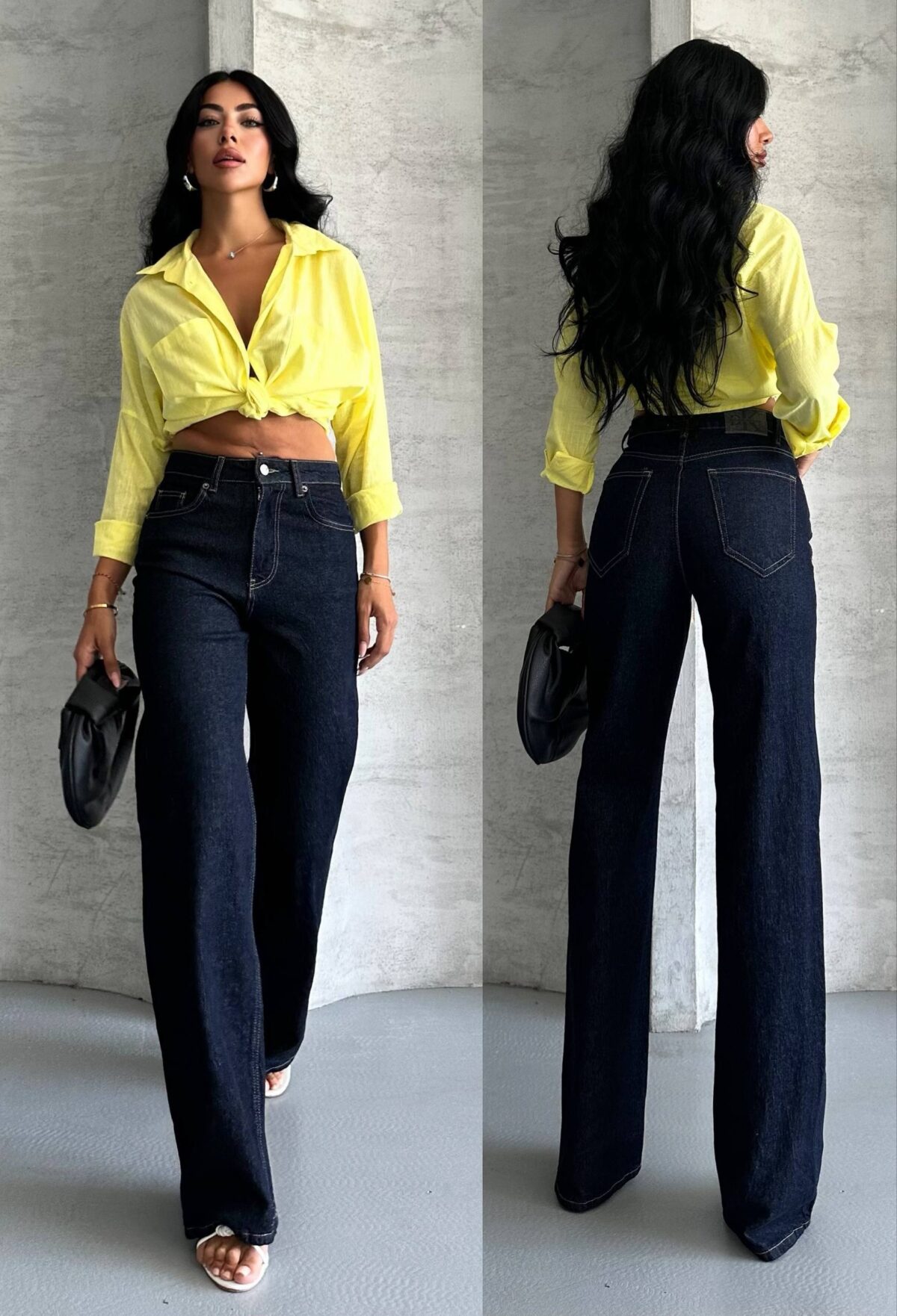 Jean Évasé Taille Haute – Denim Noir Chic