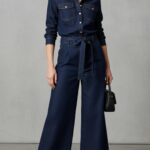 Ensemble 2 Pièces : Chemise Denim Structurée & Pantalon Palazzo Taille Haute