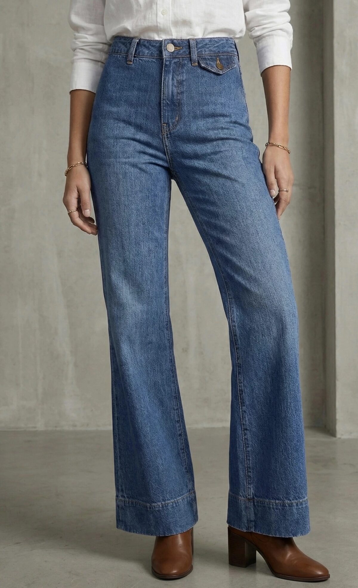 Jean Évasé Taille Haute Délavage Vintage