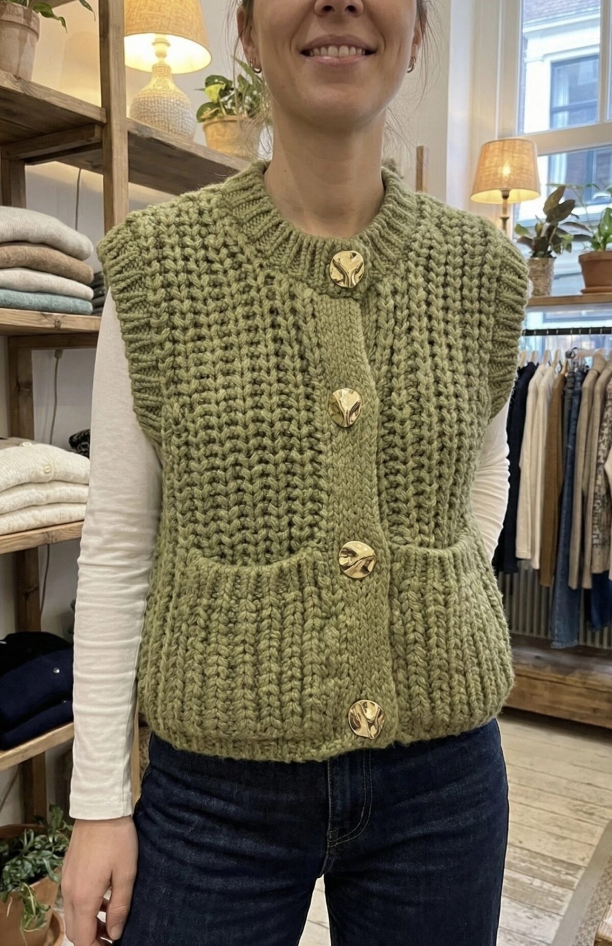 Gilet Sans Manches – Boutons Bijoux Dorés