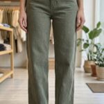 Jean Droit Taille Haute - Vert Kaki