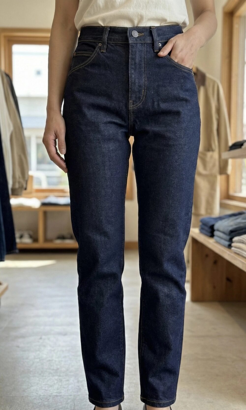 Jean taille haute bleu nuit – Image 2