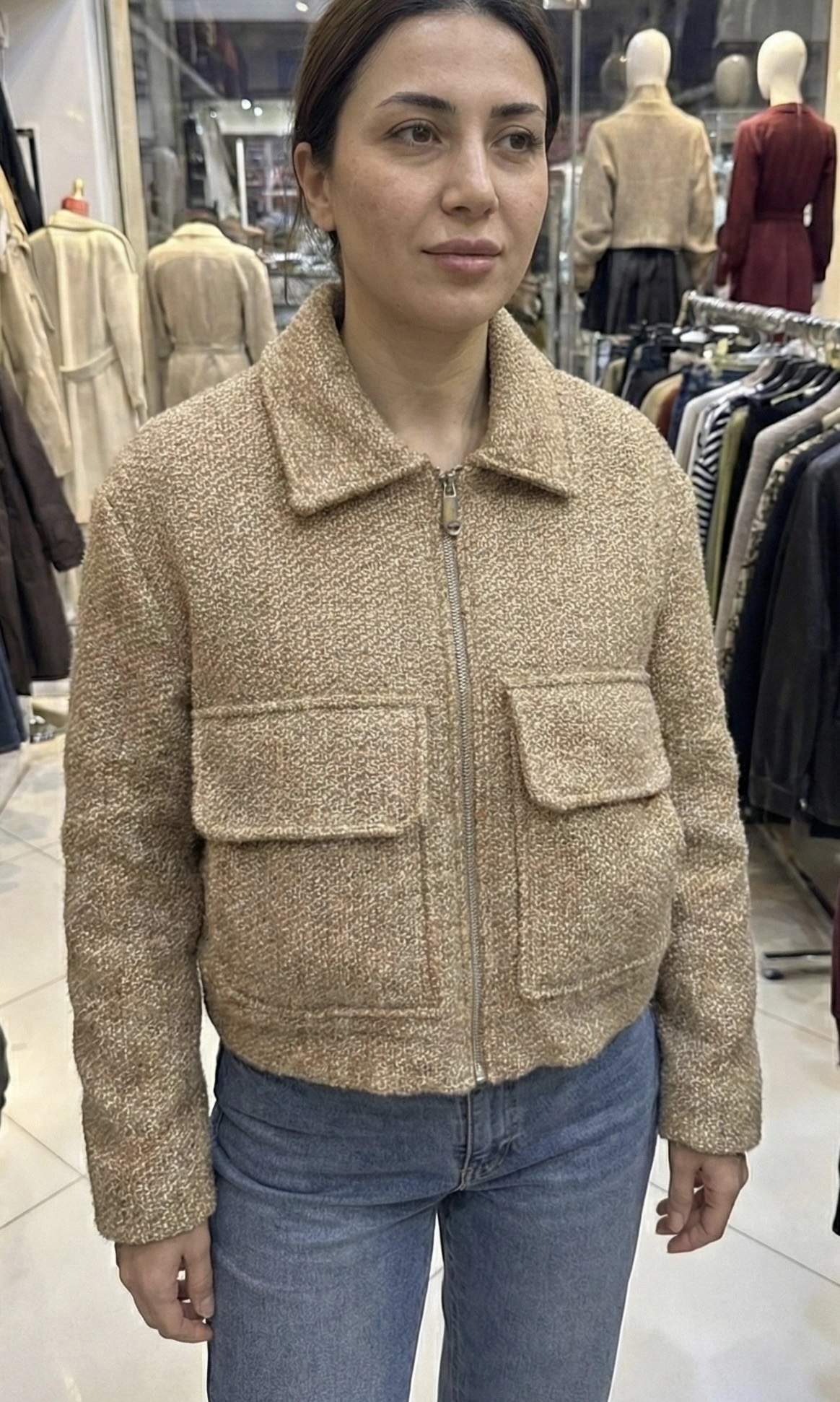 Veste Texturée à Grandes Poches - Camel Chiné