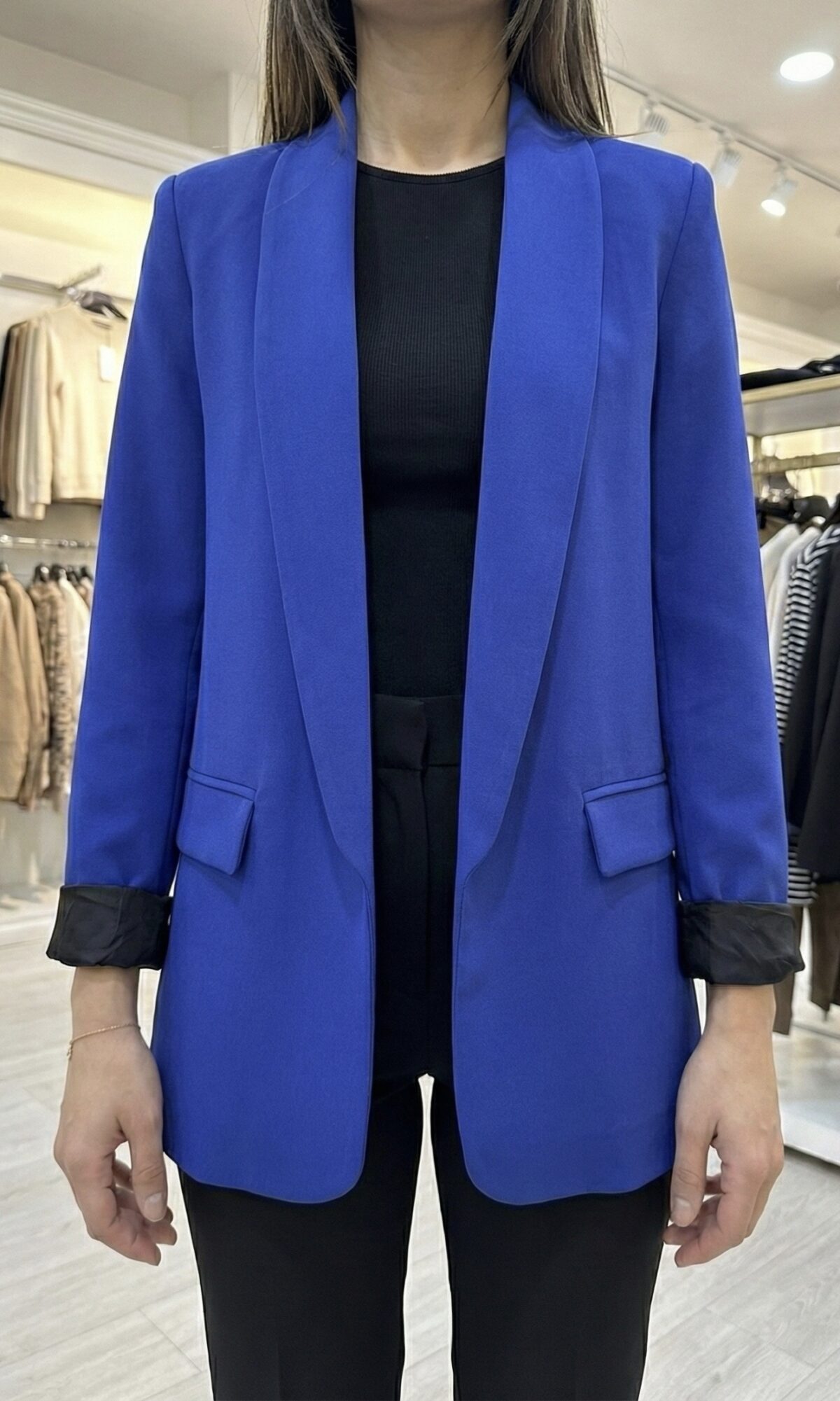 Veste Blazer Col Châle - Bleu Roi Électrique
