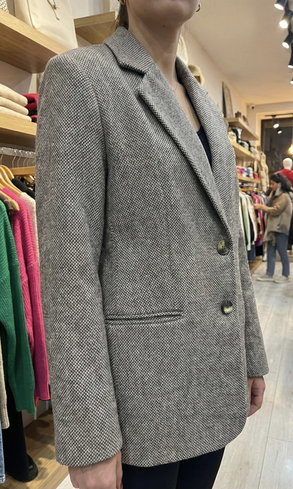 Veste Blazer Aspect Tweed - Marron Glacé & Boutons Écaille STD 44-46
