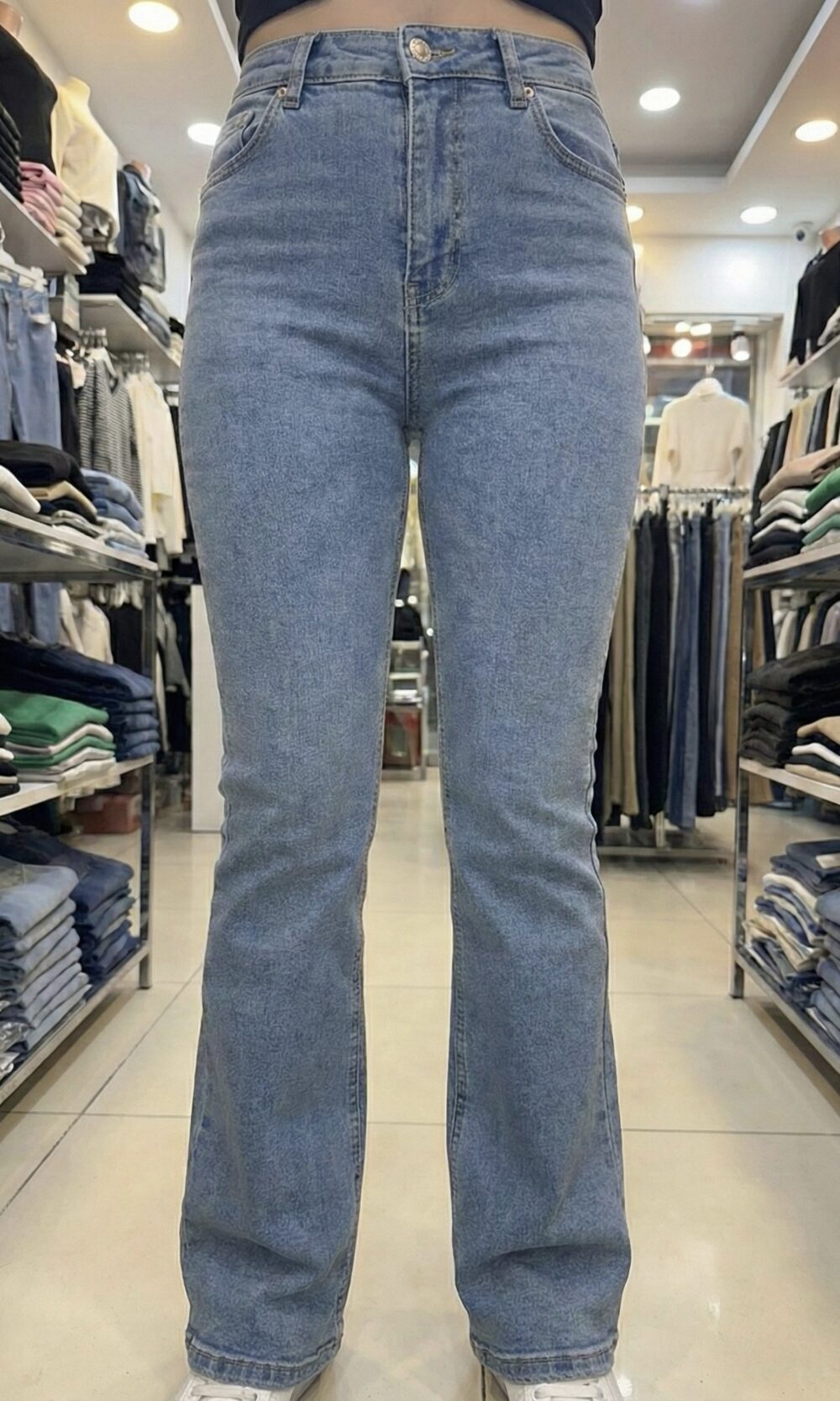 Jean Bootcut Taille Haute - Bleu Clair Délavé – Image 2