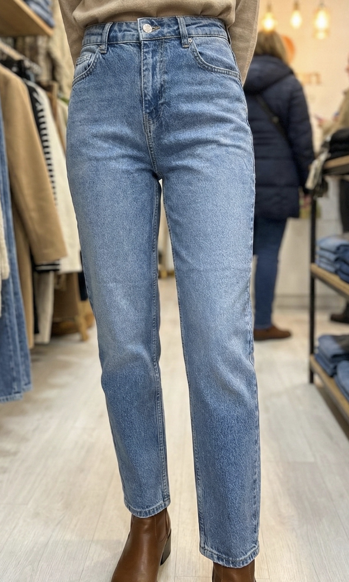 Jean Mom Fit Taille Haute - Bleu Authentiqu