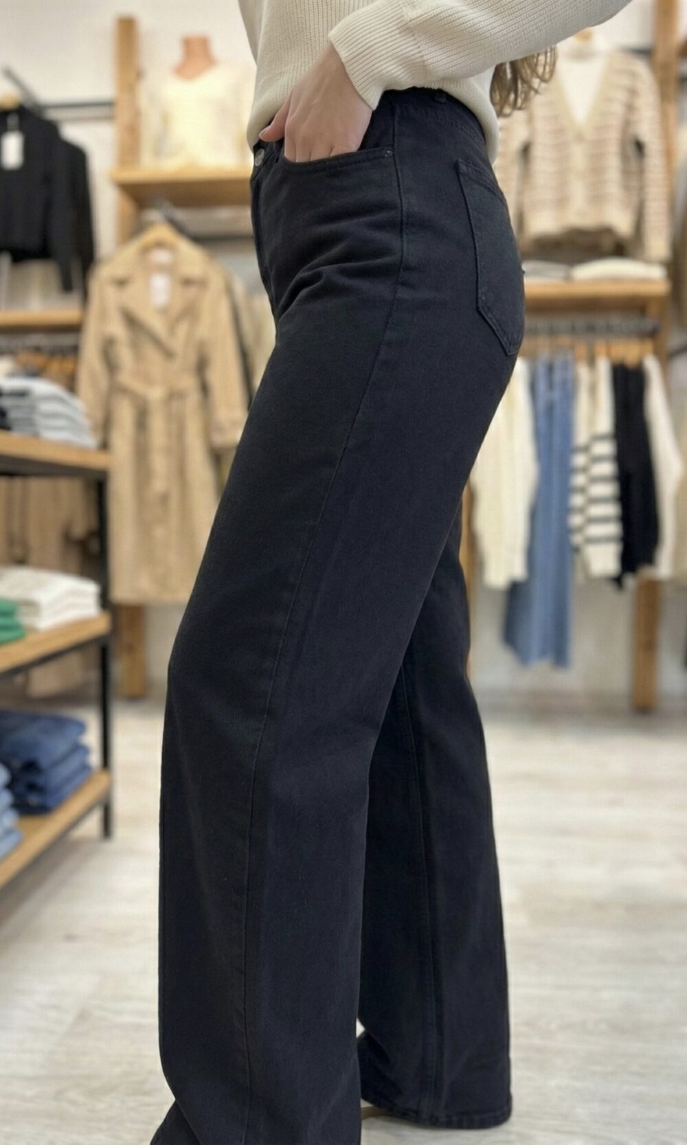 Jean Wide Leg Taille Haute - Noir Charbon – Image 2