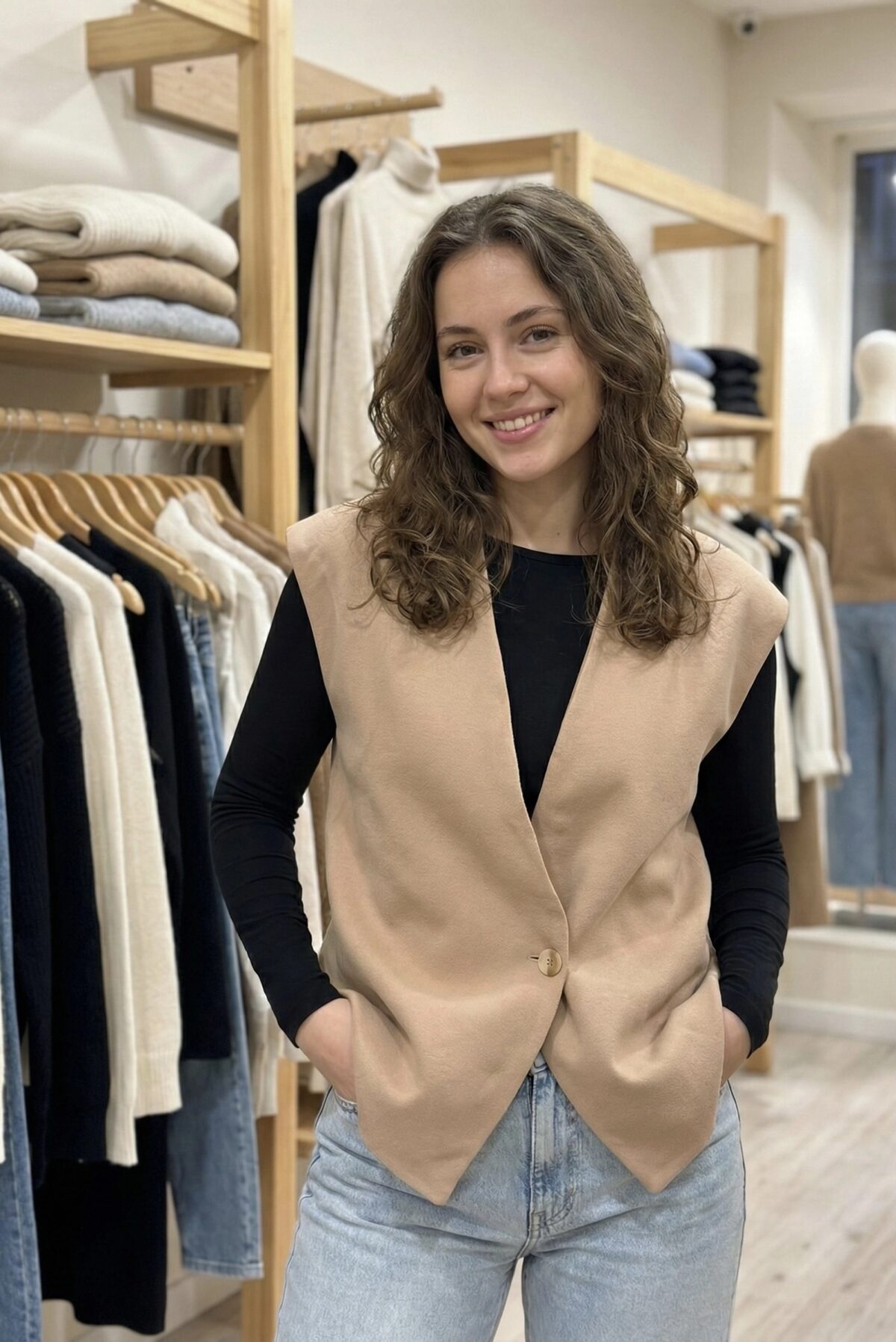 Gilet Tailleur Sans Manches - Beige Sable