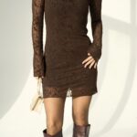 Robe Courte Dentelle Noir/Marron
