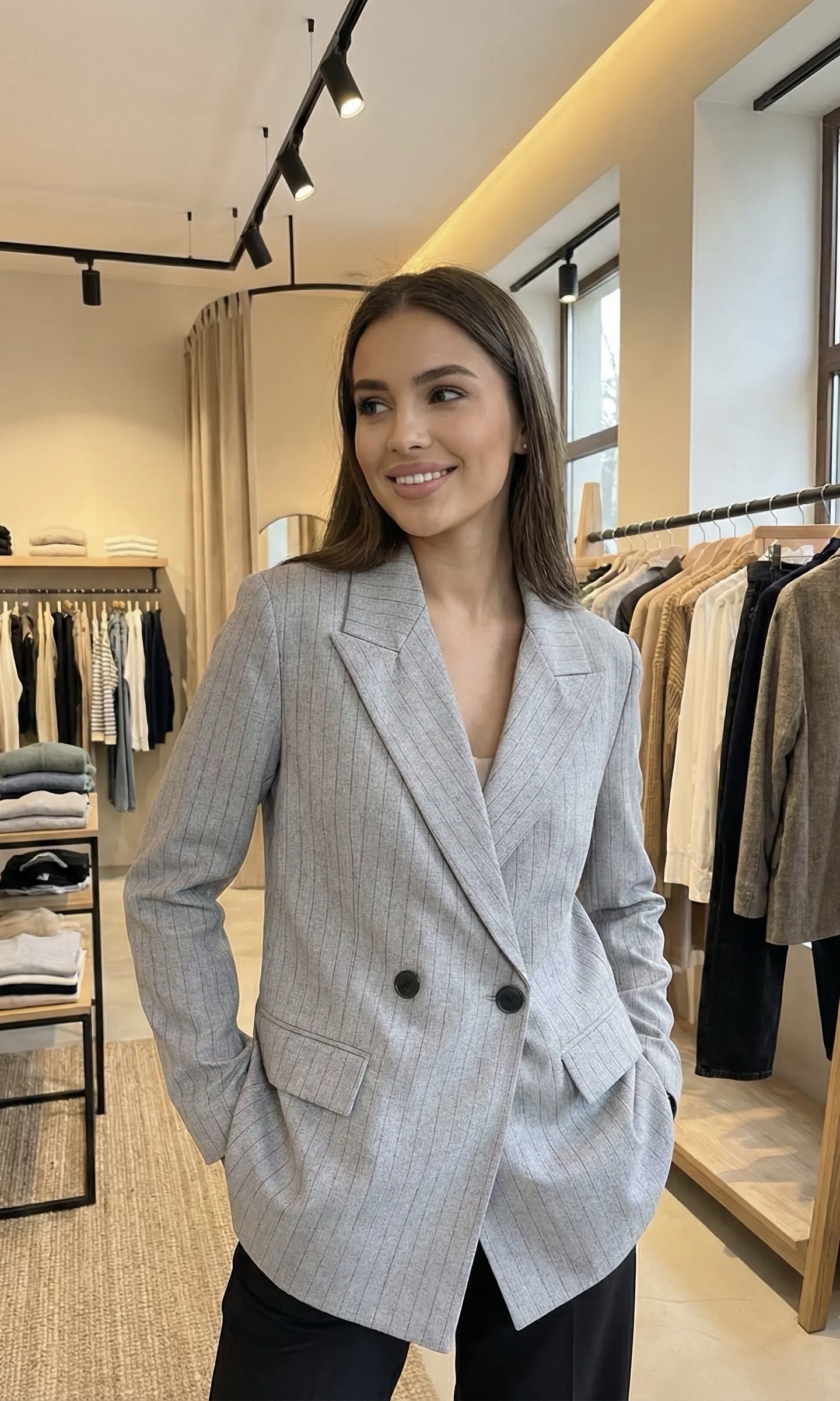 img_8680-3 Blazer Croisé Gris – Rayures Tennis & Coupe Office – Image 1