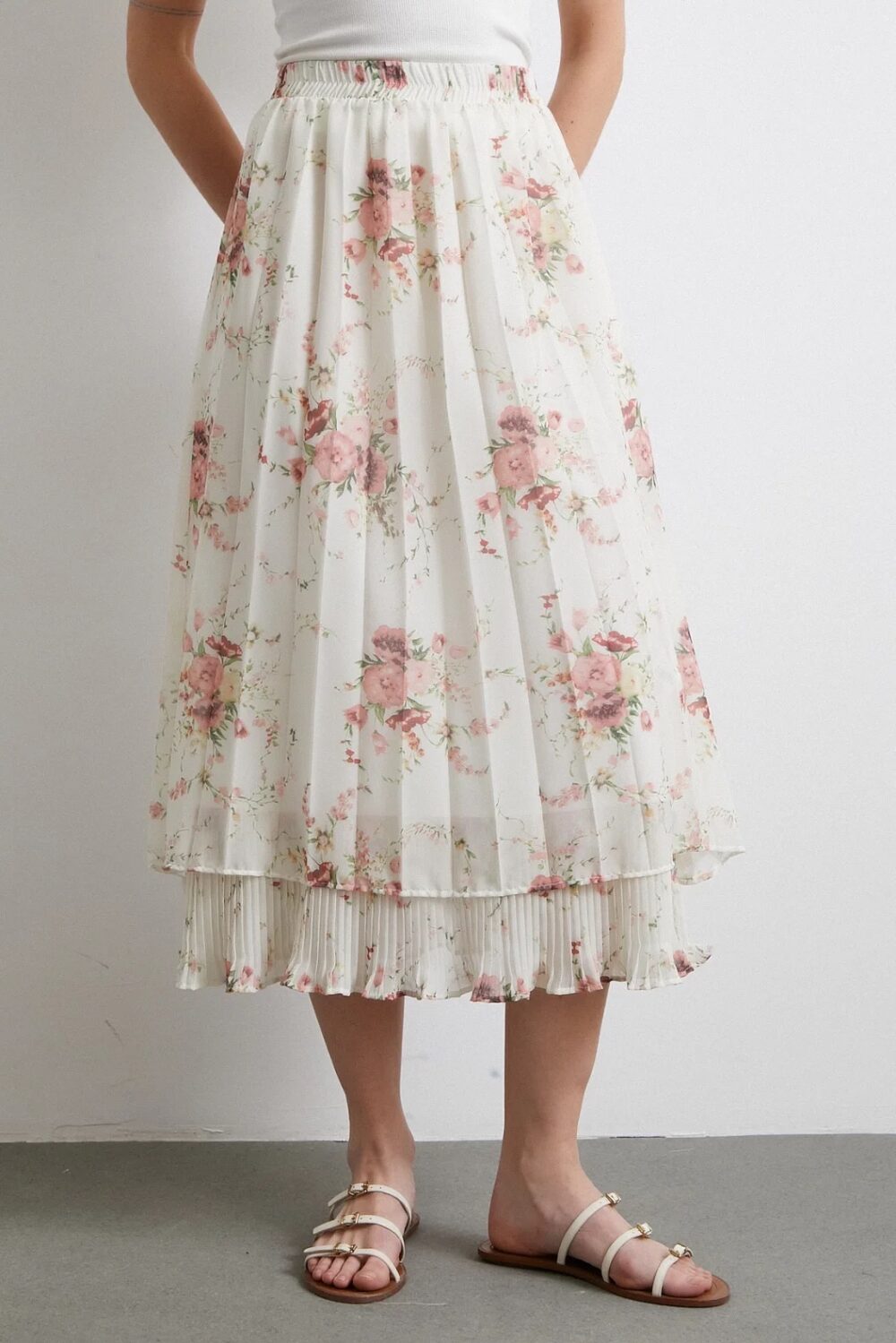Jupe Midi Plissée - Imprimé Floral Rose – Image 2