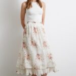 Jupe Midi Plissée - Imprimé Floral Rose