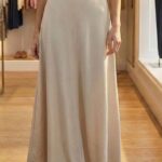 Jupe Longue Évasée Beige