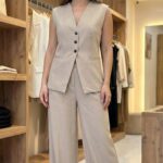 Tailleur Pantalon Beige - Gilet Sans Manches & Coupe Large