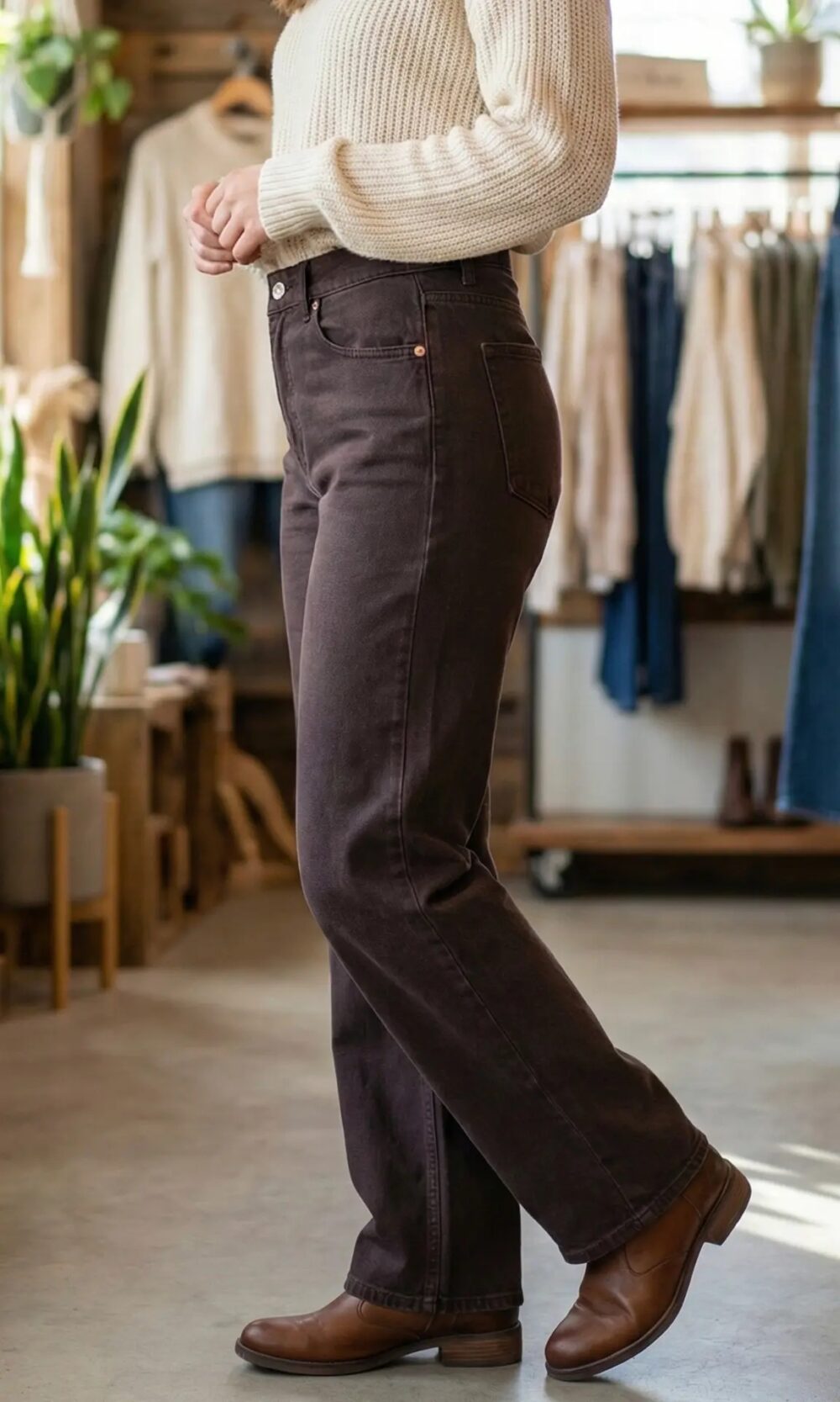 Jean Coupe Droite – Denim Marron – Image 2