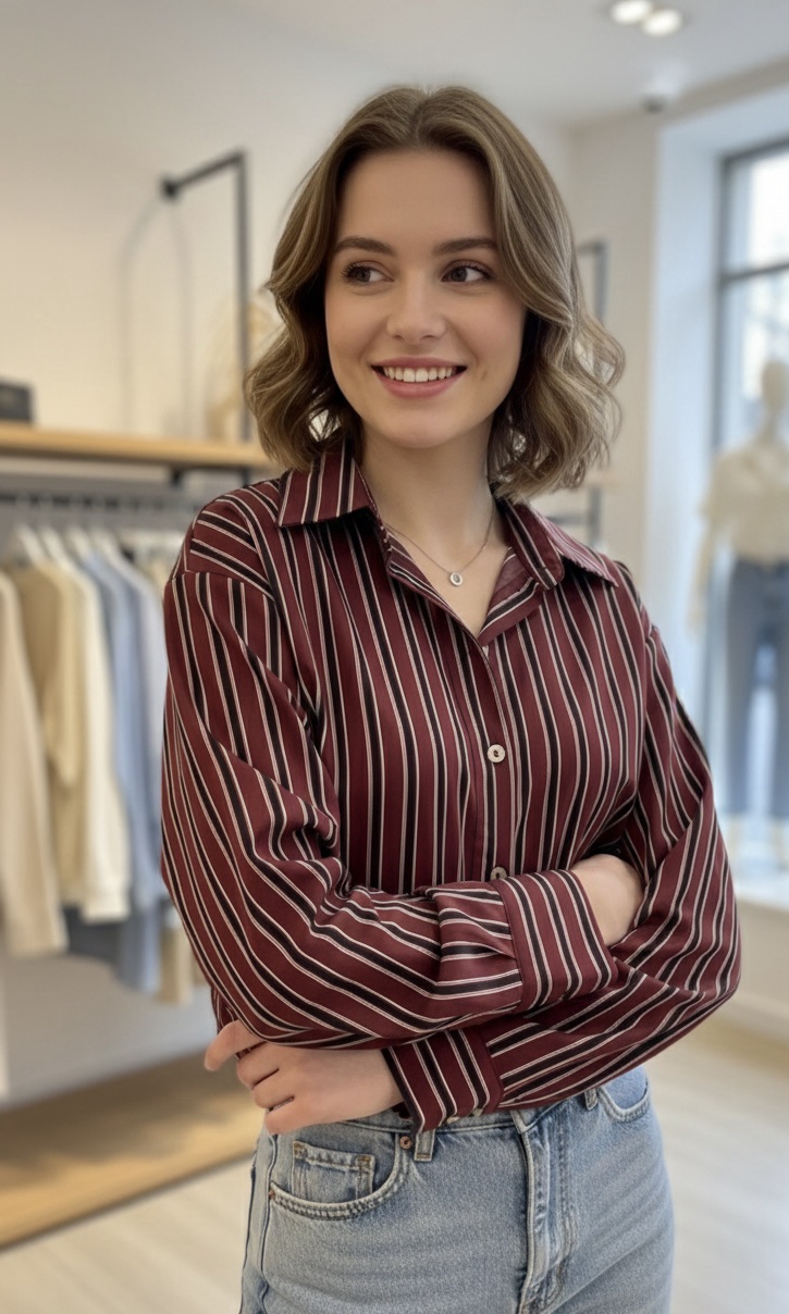 img_8883-5 Chemise Rayée (marron bordeaux) – Image 1