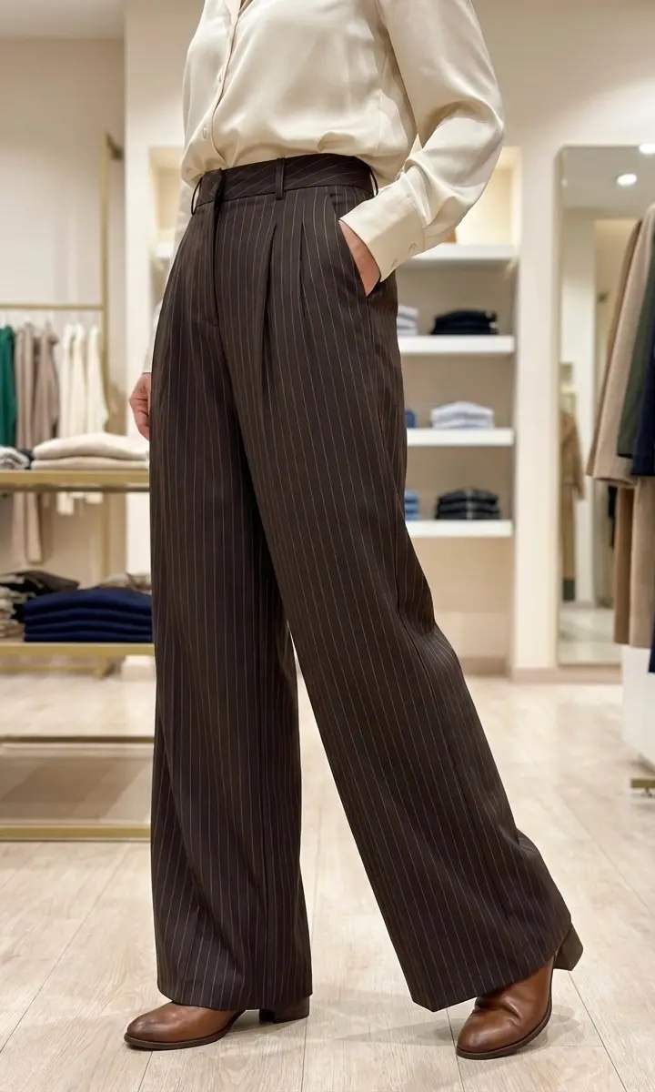 img_8900 Pantalon Wide Leg Chocolat (Rayé) – Image 1