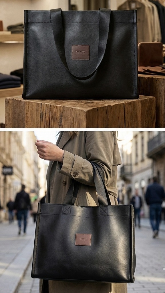 img_9384-2 Cabas Structuré "City" - Mat & Patch Cuir – Image 1