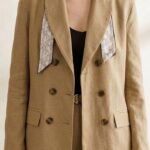 Blazer Fluide Aspect Lin Beige à Boutons Écaille