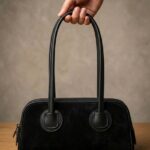 Sac Baguette Noir en Daim et Cuir Lisse