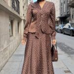 Ensemble à Pois Blancs Blouse et Jupe Longue