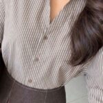 Chemisier Classique à Motif Rayé et Col Pointu -STD