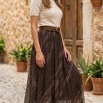 Jupe Longue Plissée Marron