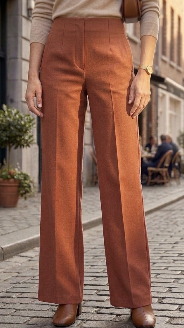 Pantalon de Tailleur Coupe Large Taille Haute