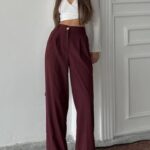 Pantalon Large Fluide Bordeau