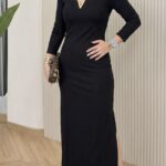 Robe longue noire ajustée à manches Taille -S-
