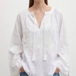 Blouse brodée en lin blanc "Évasion"