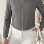 Veste Zippée à Fines Rayures