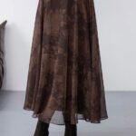 Jupe Longue Évasée à Motif Floral Bordeaux