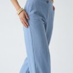 Pantalon Large Texturé – Bleu Ciel