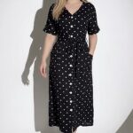 Robe Chemise Midi Boutonnée à Pois – Noir & Blanc