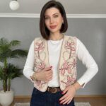 Gilet Brodé à Motifs rosé