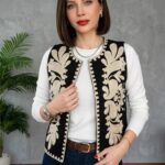Gilet Brodé à Motifs Floraux Bohème