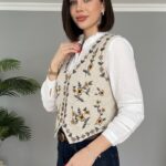 Gilet sans manches Brodé à Motifs Floraux Bohème