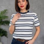 Pull coton bleu et blanc