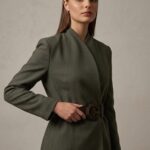 Veste Blazer Ceinturée à Col Montant