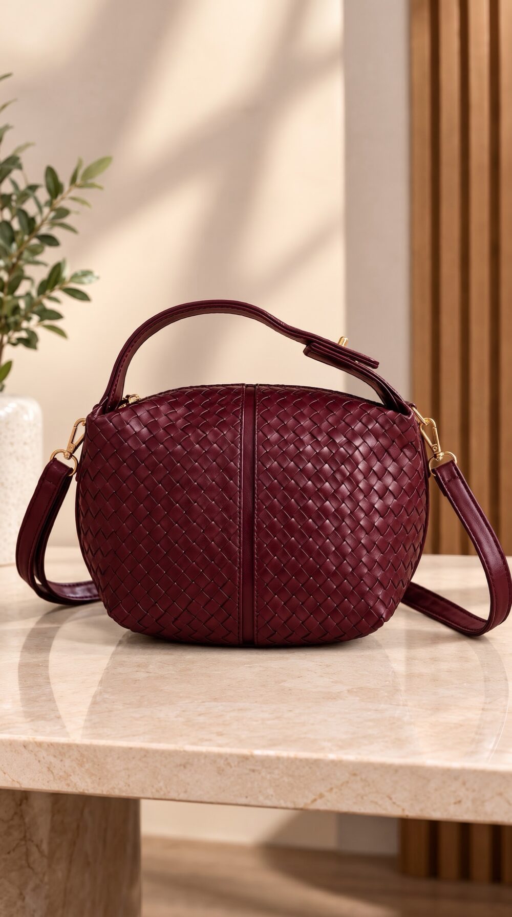 Sac en cuir tressé avec bandoulière amovible – Image 2